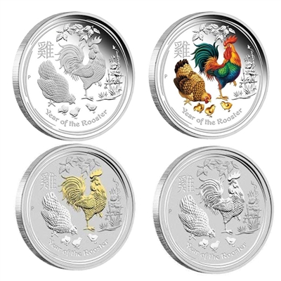 2017 Australia Lunar Year of the Rooster 4-coin Typeset (TAX Exempt)