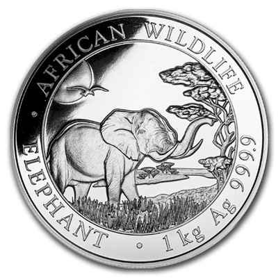 2019 Somalia 2000 Shillings Elephant .999 Silver Kilo (No Tax) Scuffed Capsule