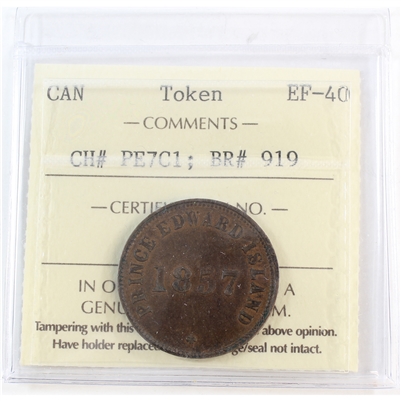 PE-7C1 1857 PEI Self Government & Free Trade Token ICCS Certified EF-40 (BR #919)