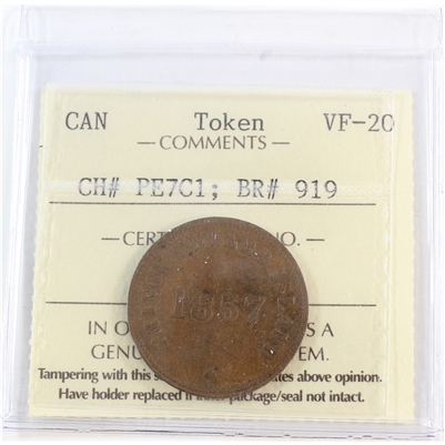 PE-7C1 1857 PEI Self Government & Free Trade Token ICCS Certified VF-20 (BR #919)