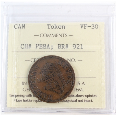 PE-8A (1858) Fisheries & Agriculture Halfpenny Token ICCS Certified VF-30 (BR #921)