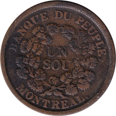 LC-5A5 No Date (1838) Lower Canada, Banque du Peuple Montreal Un Sou Fine (F-12)