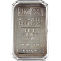 Johnson Matthey 1oz .999 Silver Bar, Blank Back (No Tax) Toned