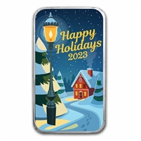 2023 APMEX Colourized Happy Holidays Street Lamp 1oz .999 Silver Bar (No Tax)