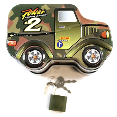 Money Bank: Army Truck with lock and key
