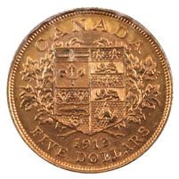 1913 Canada $5 Gold Almost Uncirculated (AU-50) $
