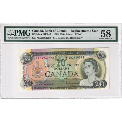 BC-50aA 1969 Canada $20 Beattie-Rasminsky, *EM, PMG certified AU-58