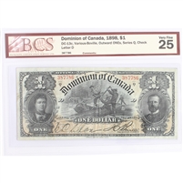 DC-13c 1898 Dominion $1 Various-Boville, Outward 1s, Series Q, Check D, BCS Cert. VF-25