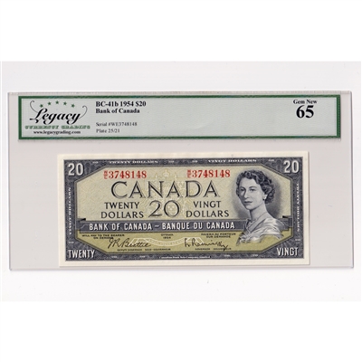 BC-41b 1954 Canada $20 Beattie-Rasminsky, W/E, Legacy Certified GUNC-65