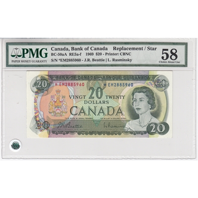 BC-50aA 1969 Canada $20 Beattie-Rasminsky, Replacement, *EM, PMG Certified AU-58