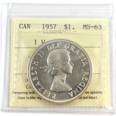 1957 1 WL Canada Dollar ICCS Certified MS-63