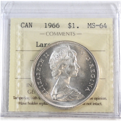 1966 Large Beads Canada Dollar ICCS Certified MS-64