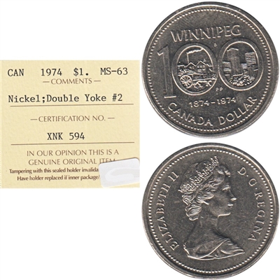 1974 Double Yoke #2 Canada Nickel Dollar ICCS Certified MS-63