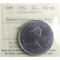 1982 Constitution Canada Nickel Dollar ICCS Certified MS-64