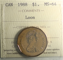 1988 Canada Loon Dollar ICCS Certified MS-64