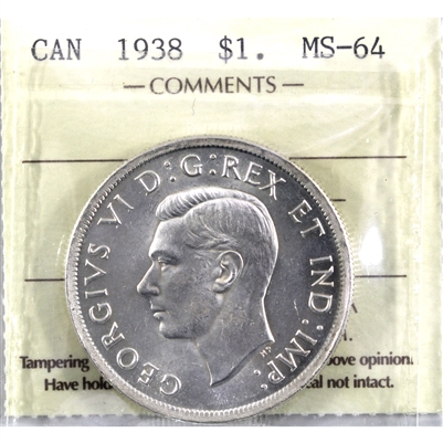 1938 Canada Dollar ICCS Certified MS-64 (XNU 040)