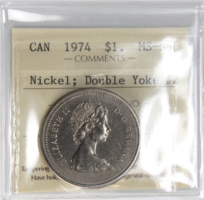1974 Double Yoke #2 Canada Nickel Dollar ICCS Certified MS-65