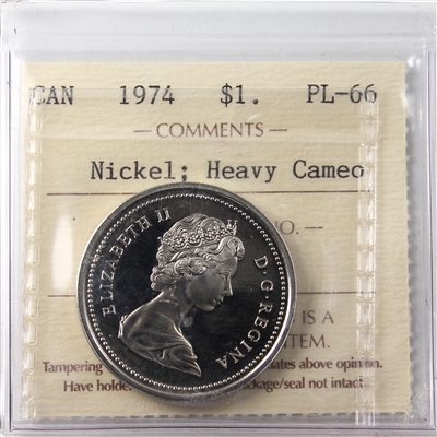 1974 Canada Nickel Dollar ICCS Certified PL-66 Heavy Cameo