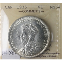 1935 Double XXV Canada Dollar ICCS Certified MS-64 (XMY 622)