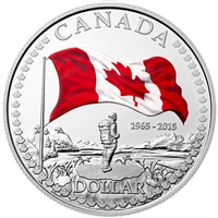 2015 Canada Anniversary of the Flag Colourized Silver Dollar (No Tax) Square Capsule