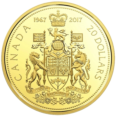 1967-2017 Canada $20 Centennial Commem. Gold Plated Proof Silver (w/Capsule) No Tax