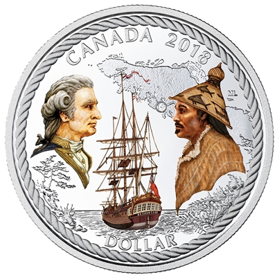 2018 Canada Captain Cook Coloured Sp Ed Proof Silver Dollar (No Tax) square capsule