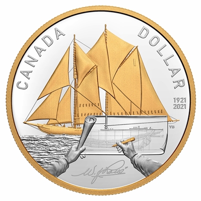 2021 Canada 100th Ann. of Bluenose Gold Plated Fine Silver in Square Capsule (No Tax)