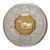 1999 Canada $15 Year of the Rabbit Sterling Silver & Gold Plated Cameo (lightly toned)