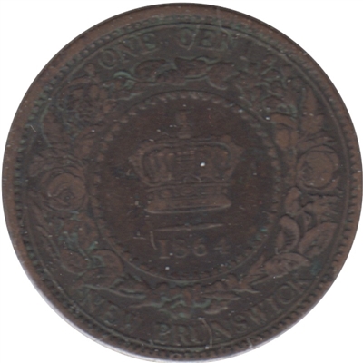 1864 Short 6 New Brunswick 1-cent F-VF (F-15)