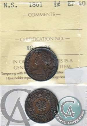 1861 Nova Scotia 1/2 Cent ICCS Certified EF-40