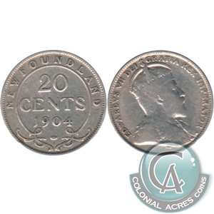 1904H Newfoundland 20-cents Very Good (VG-8)