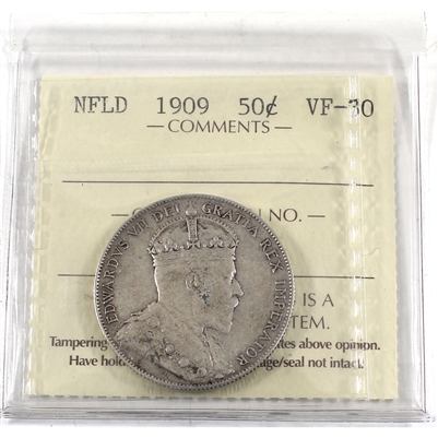 1909 Newfoundland 50-cents ICCS Certified VF-30