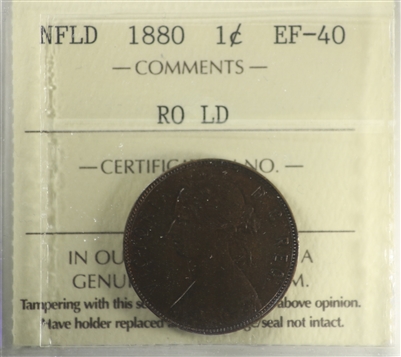 1880 RO LD Newfoundland 1-cent ICCS Certified EF-40