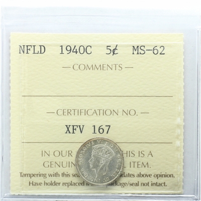 1940C Newfoundland 5-cents ICCS Certified MS-62