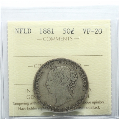 1881 Newfoundland 50-cents ICCS Certified VF-20