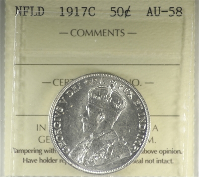 1917C Newfoundland 50-cents ICCS Certified AU-58