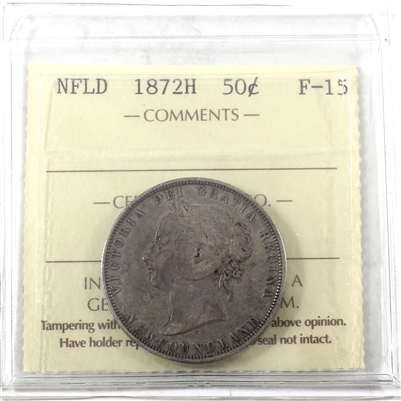 1872H Newfoundland 50-cents ICCS Certified F-15