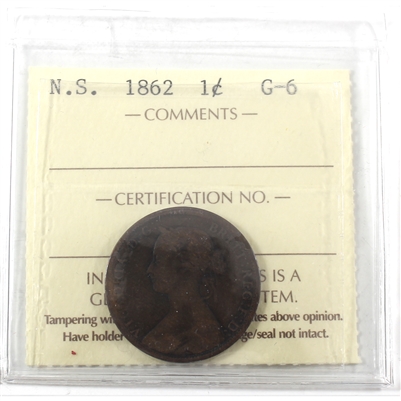 1862 Nova Scotia 1-cent ICCS Certified G-6