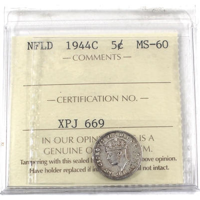 1944C Newfoundland 5-cent ICCS Certified MS-60