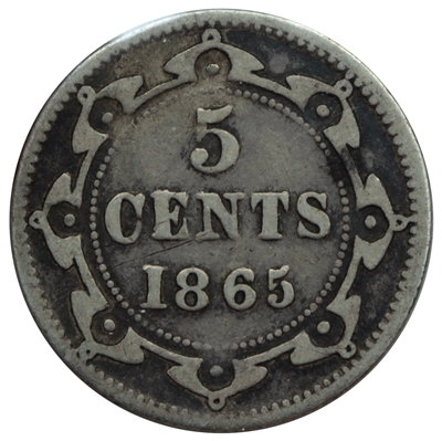 1865 Newfoundland 5-cents Fine (F-12) $
