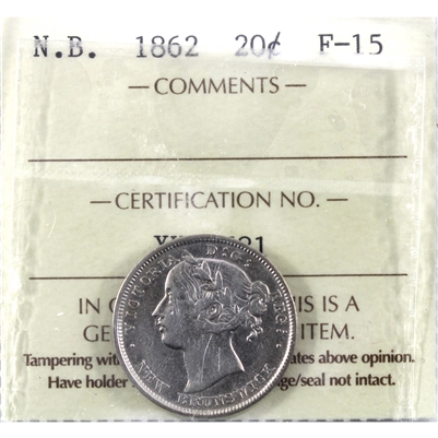 1862 New Brunswick 20-cents ICCS Certified F-15 (XHX 781)