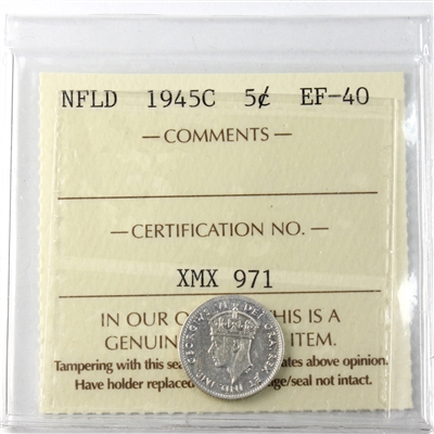 1945C Newfoundland 5-cents ICCS Certified EF-40
