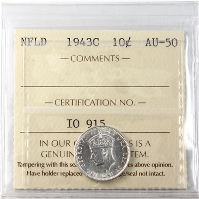 1943C Newfoundland 10-cents ICCS Certified AU-50