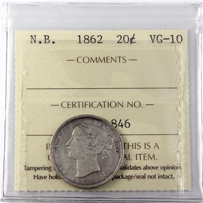 1862 New Brunswick 20-cents ICCS Certified VG-10