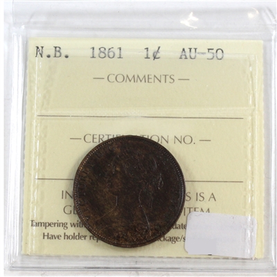 1861 New Brunswick 1-cent ICCS Certified AU-50