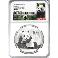 2015 China 10Y Panda 1oz. Fine Silver NGC Certified MS-69 Early Releases (No Tax)