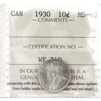 1930 Canada 10-cents ICCS Certified MS-63