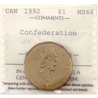1992 Canada Confederation Dollar ICCS Certified MS-66