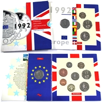 Great Britain 1992 9-coin Brilliant Unc Set with Rare EEC 50 Pence (Sleeve light dmg.)