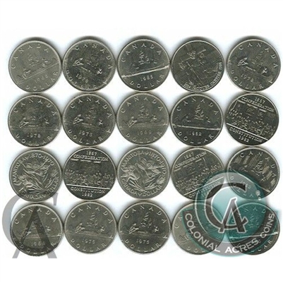 20x 1968-1986 Canadian Nickel Dollars - at least 15 different dates (Mega31)